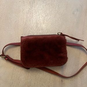 Madewell brown leather and faux fur cross body bag / fanny pack